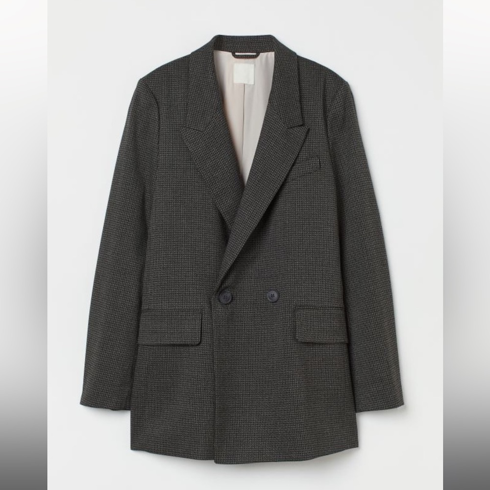 NWT H&M Dark Fray/Plaid Double-breasted Blazer